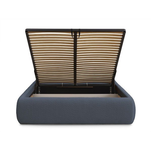 Temno modra oblazinjena zakonska postelja s prostorom za shranjevanje brez vzglavja z letvenim dnom 180x200 cm Inera – Bobochic Paris-image-4