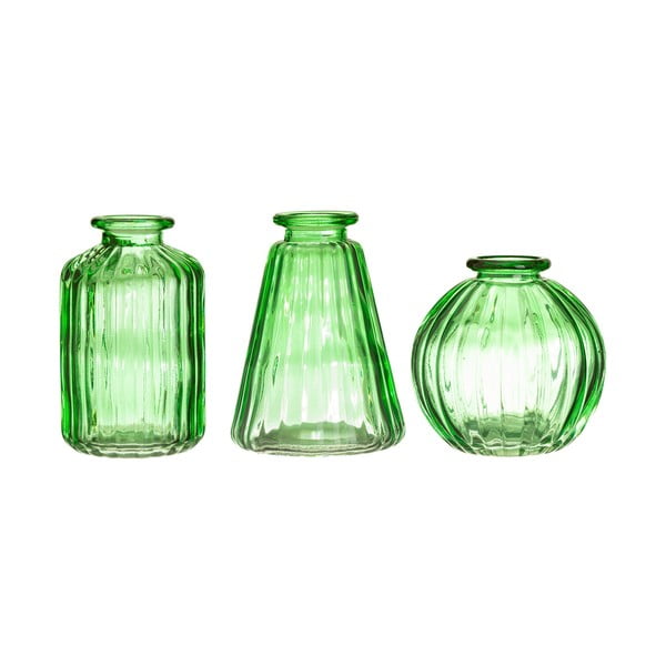 Komplet 3 zelenih steklenih vaz Sass & Belle Bud