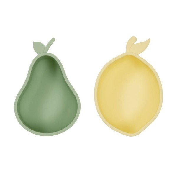 Rumene/zelene silikonske otroške sklede v kompletu 2 ks Lemon & Pear – OYOY Mini