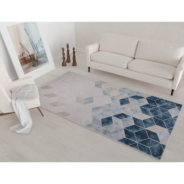 Temno modra-kremna pralna preproga 230x160 cm - Vitaus-image-1
