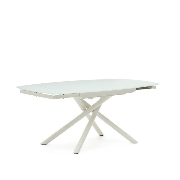Bela raztegljiva jedilna miza s stekleno mizno ploščo 100x130 cm Yodalia – Kave Home-image-4