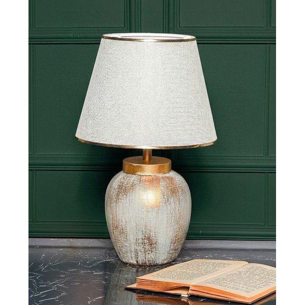 Kremno bela/v zlati barvi namizna svetilka s tekstilnim senčilom (višina 47 cm) Yakamoz – Opviq lights-image-1
