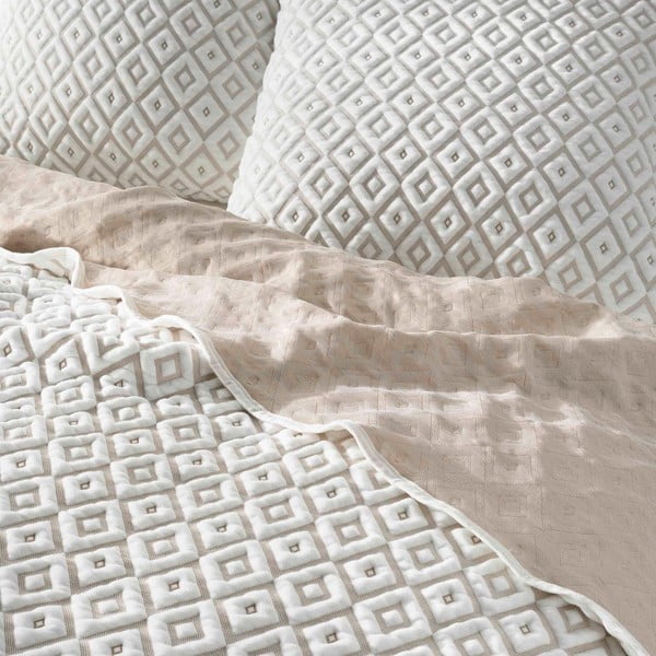 Belo-bež komplet pregrinjala in prevleke za vzglavnik iz jerseyja 240x260 cm Joana – douceur d'intérieur-image-1