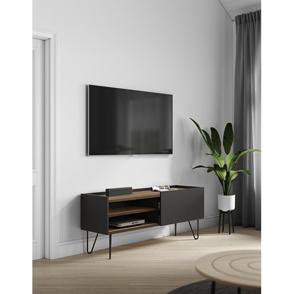 Črna/rjava TV omarica v orehovem dekorju 140x59 cm Nina – TemaHome-image-1