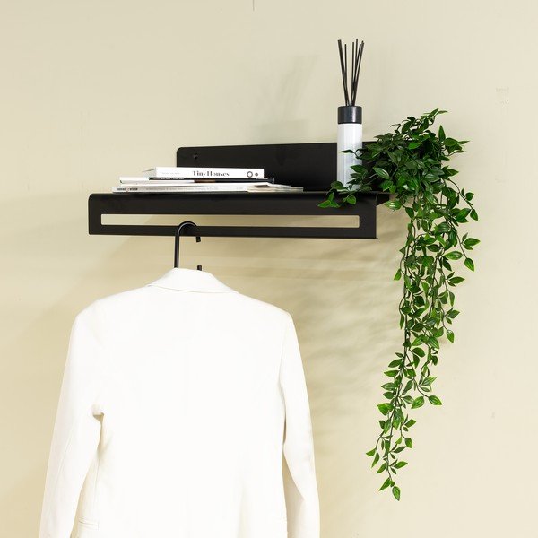 Črn kovinski stenski obešalnik s polico 60 cm Sway – Spinder Design-image-1