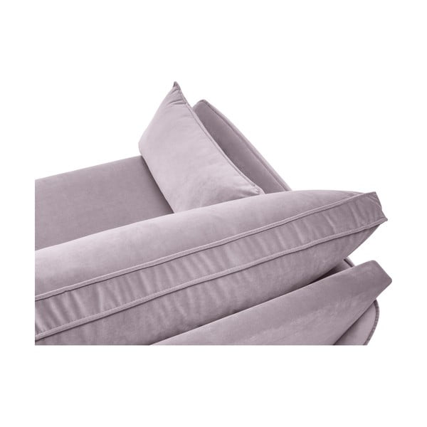 Svetlo roza žametna kotna sedežna garnitura s črnimi nogami Kooko Home Lento, levi kot-image-4