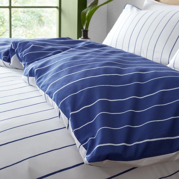 Bela/modra bombažna posteljnina za zakonsko posteljo 200x200 cm Hastings Stripe – Content by Terence Conran-image-4