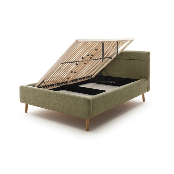 Zelena oblazinjena zakonska postelja s prostorom za shranjevanje z letvenim dnom 140x200 cm Lotte – Meise Möbel-image-4