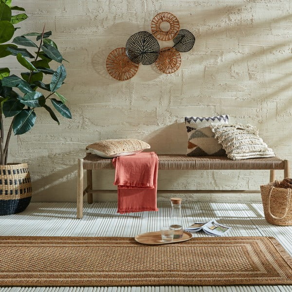 Zunanji tekač v naravni barvi 80x230 cm Layla Border – Flair Rugs-image-1