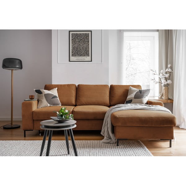 Oranžna/rjava raztegljiva kotna sedežna garnitura iz rebrastega žameta (desni kot) Lofty Lilly – Miuform-image-4