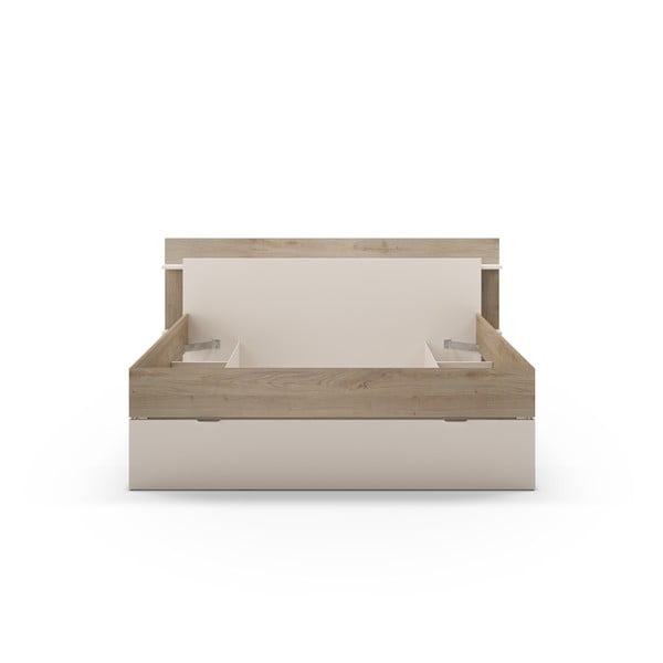 Bela zakonska postelja v hrastovem dekorju s prostorom za shranjevanje brez letvenega dna 160x200 cm Albo – Marckeric-image-3