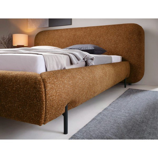 Oker rumena oblazinjena zakonska postelja s prostorom za shranjevanje in z letvenim dnom 160x200 cm Pointt – ELTAP-image-4