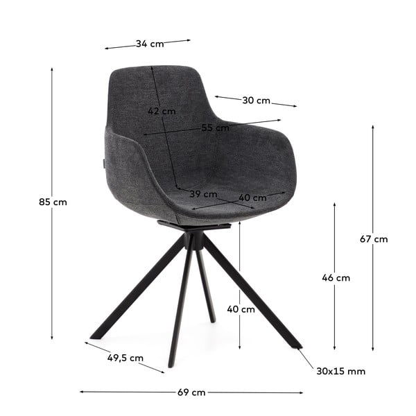 Temno sivi oblazinjeni jedilni stoli v kompletu z nasloni za roke 2 ks Tissiana – Kave Home-image-4