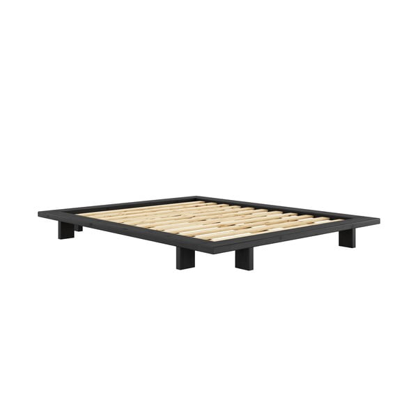 Črna zakonska postelja iz borovega lesa z rešetko 160x200 cm Japan - Karup Design