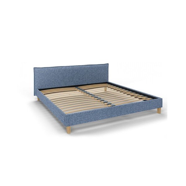 Modra oblazinjena zakonska postelja z letvenim dnom 200x200 cm Tina – Ropez