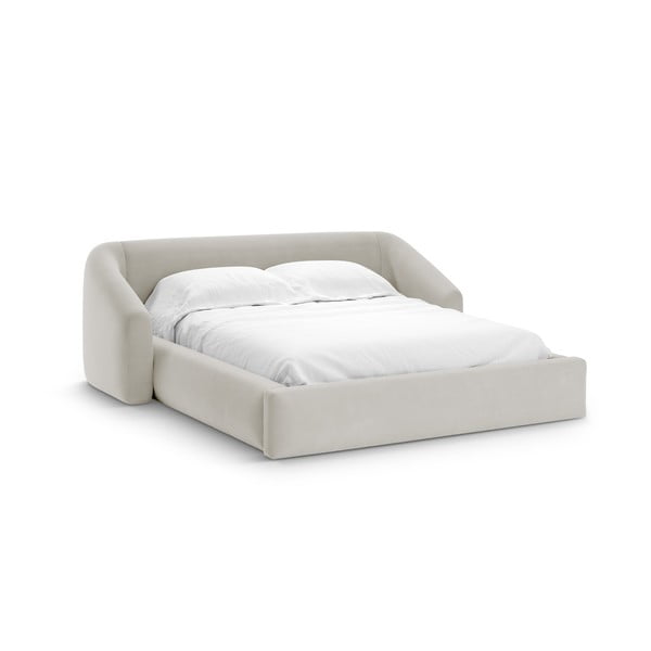 Bež oblazinjena zakonska postelja s prostorom za shranjevanje z letvenim dnom 200x200 cm Campi – Cosmopolitan Design