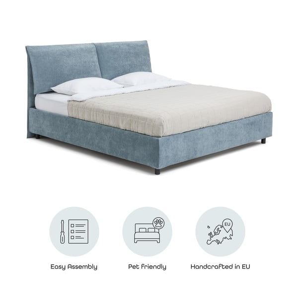 Modra oblazinjena zakonska postelja s prostorom za shranjevanje z letvenim dnom 180x200 cm Myra Pillow – Bonami Selection-image-4