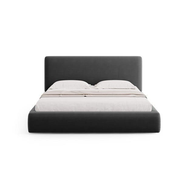 Temno siva oblazinjena zakonska postelja s prostorom za shranjevanje in letvenim dnom 180x200 cm Colonel – Cosmopolitan Design-image-3