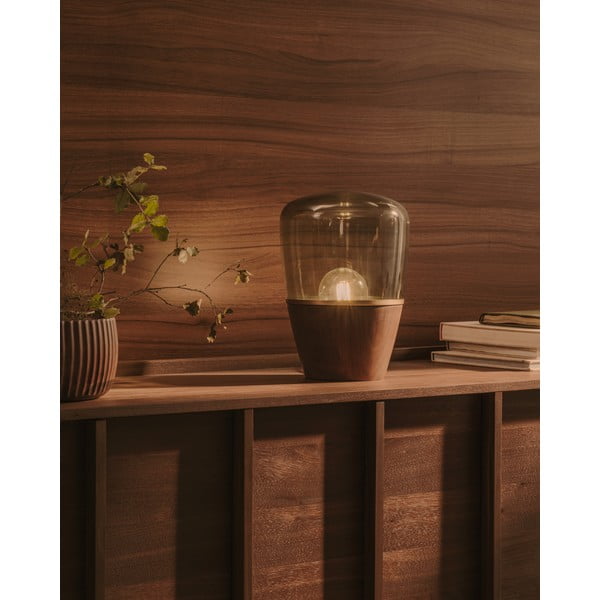 Zelena/v temni naravni barvi namizna svetilka s steklenim senčilom (višina 30 cm) Silex – Kave Home-image-1