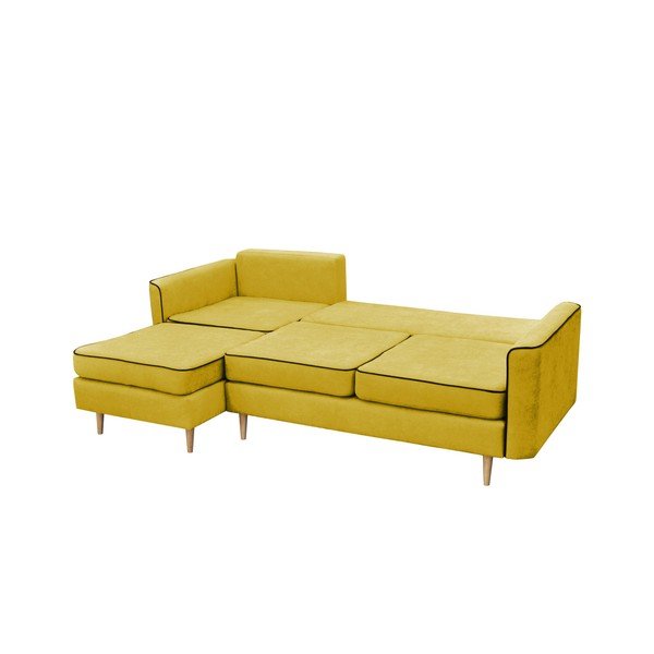 Gorčično rumena raztegljiva sedežna garnitura s svetlimi nogami Mazzini Sofas Ladybird, levi kot-image-2