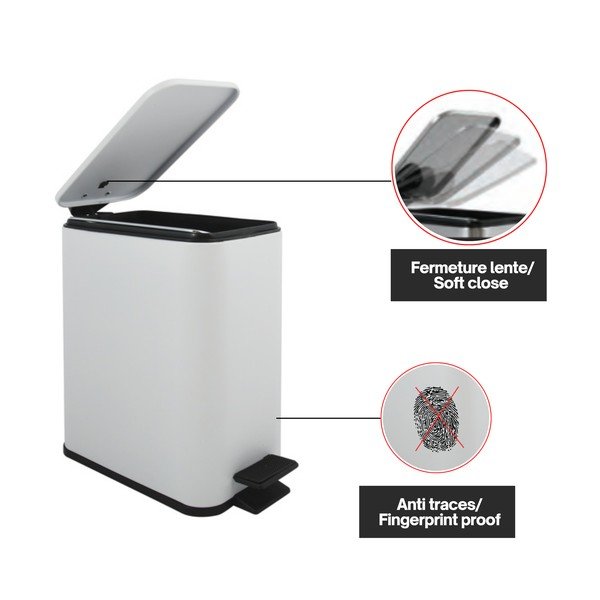 Mat bel jeklen koš za smeti s pedalom 5 l Erik – Spirella-image-4