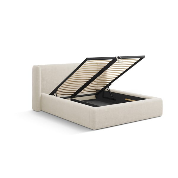 Kremno bela oblazinjena zakonska postelja s prostorom za shranjevanje z letvenim dnom 200x200 cm Jason – Windsor & Co Sofas-image-2
