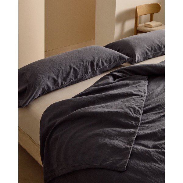 Prašno modra podaljšana posteljnina za zakonsko posteljo iz mešanice lana 240x220 cm Simmel – Kave Home-image-1