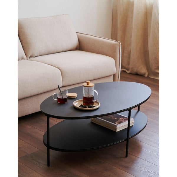 Črna mizica s stekleno mizno ploščo 65x110 cm Fideia – Kave Home-image-1