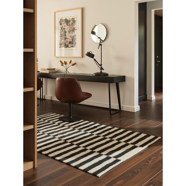 Črna/bela obojestranska ročno tkana volnena preproga 160x230 cm Donna – Hanse Home-image-1