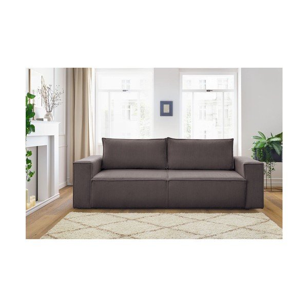 Sivorjava raztegljiva sedežna garnitura iz rebrastega žameta 245 cm Nihad – Bobochic Paris-image-4