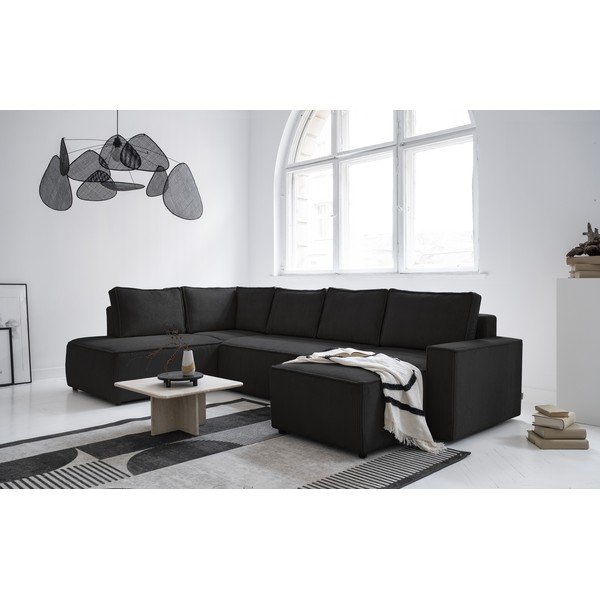 Antracitno siva raztegljiva kotna sedežna garnitura iz rebrastega žameta (levi kot/v obliki črke "U") Brave Dave – Miuform-image-2