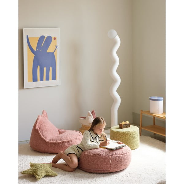 Rožnata otroška vreča za sedenje iz tkanine bouclé Round – Wigiwama-image-1