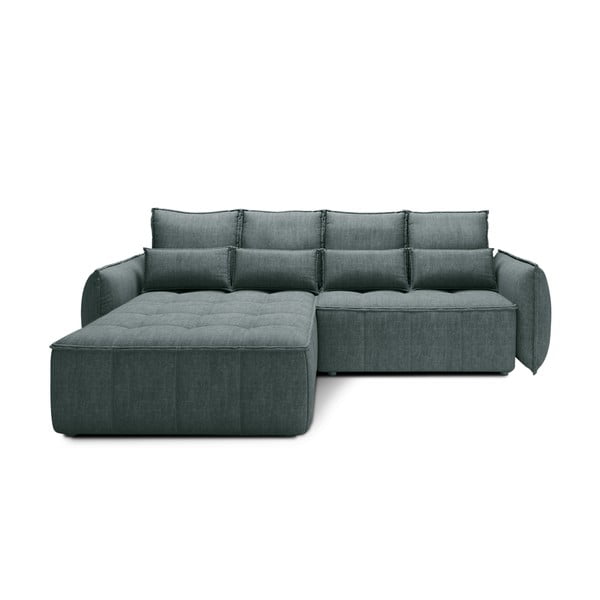 Zelena žametna raztegljiva/s prostorom za shranjevanje kotna sedežna garnitura (levi kot/z ležalnikom) Campo – ELTAP