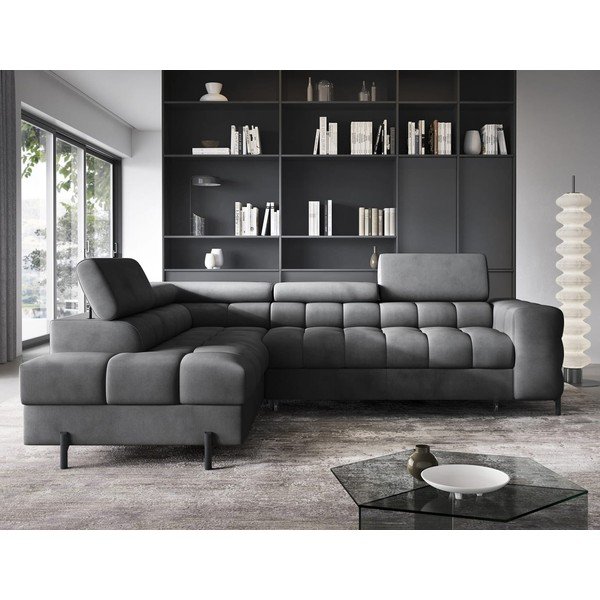 Temno siva žametna raztegljiva/s prostorom za shranjevanje kotna sedežna garnitura (levi kot/v obliki črke L) Ferucce – ELTAP-image-1