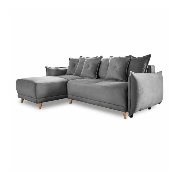 Siva raztegljiva kotna sedežna garnitura iz rebrastega žameta (s kotom po izbiri) Lazy Lukka – Miuform