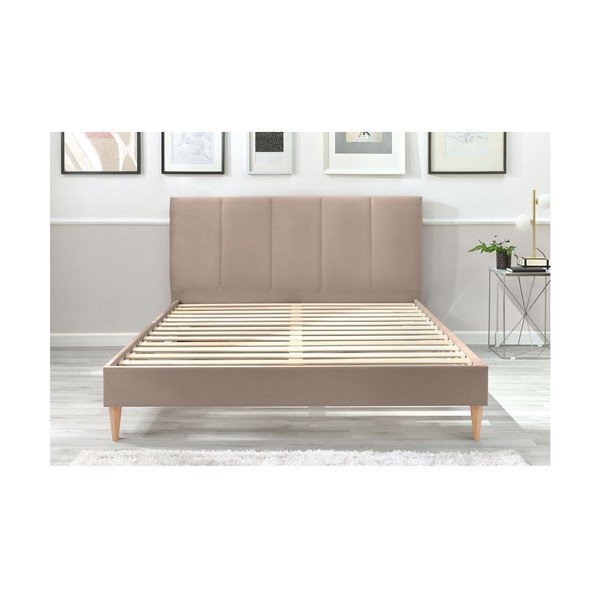 Bež žametna zakonska postelja Bobochic Paris Vivara Light, 180 x 200 cm-image-3