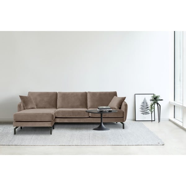 Rjavo-siva kotna žametna sedežna garnitura Scandic Magic, levi kot-image-1