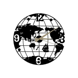 Črna stenska ura Globe Clock, ⌀ 50 cm