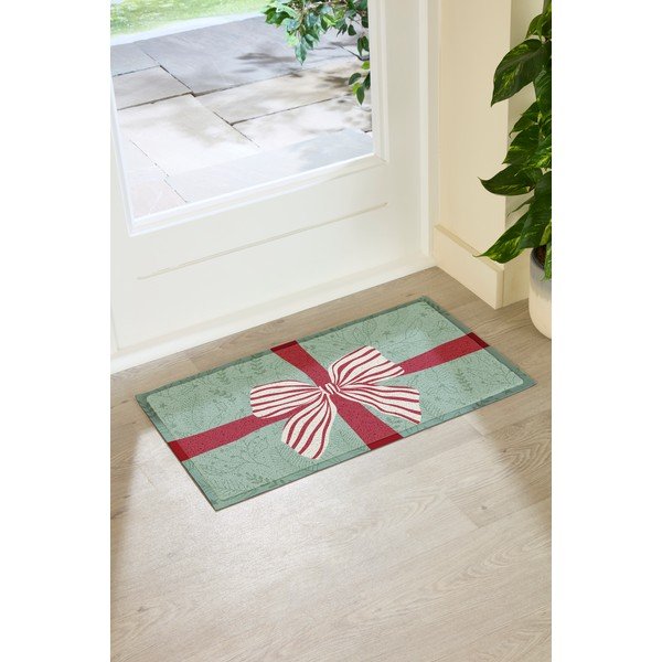 Predpražnik z božičnim motivom iz reciklirane plastike 40x70 cm Red & White Stripe Bow – Artsy Doormats-image-2