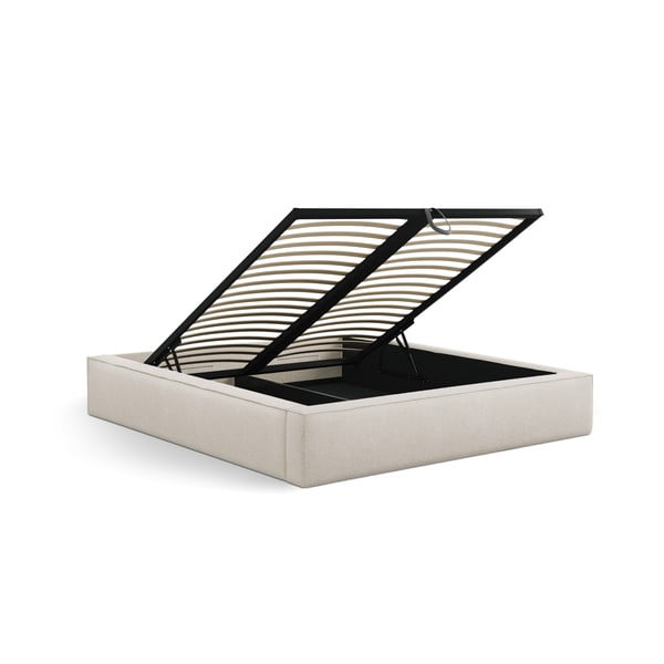 Kremno bela oblazinjena zakonska postelja s prostorom za shranjevanje in z letvenim dnom 160x200 cm Simon – Micadoni -image-3