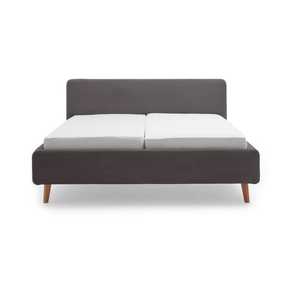 Temno siva oblazinjena zakonska postelja s prostorom za shranjevanje z letvenim dnom 160x200 cm Mattis Cord – Meise Möbel-image-2