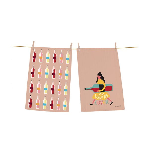 Komplet 2 bombažnih kuhinjskih krp Butter Kings Wine Lover, 70 x 50 cm