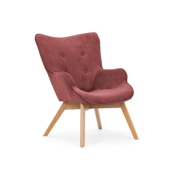 Rdeč fotelj iz rebrastega žameta Niko – Ropez