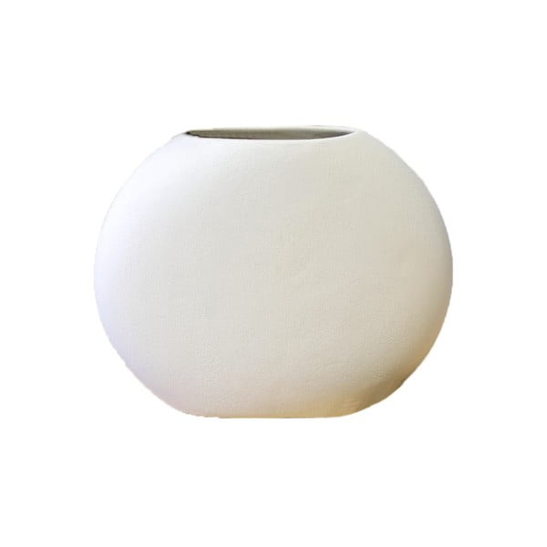 Bela ovalna keramična vaza Rulina Flat, višina 13 cm