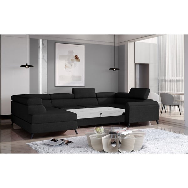 Črna raztegljiva/s prostorom za shranjevanje kotna sedežna garnitura (levi kot/v obliki črke "U") Escada – ELTAP-image-2