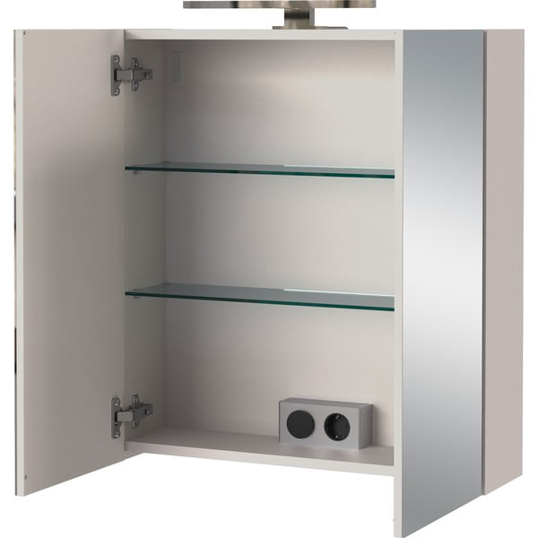 Kremno bela stenska kopalniška omarica z ogledalom 60x71 cm Arcena – Germania-image-3