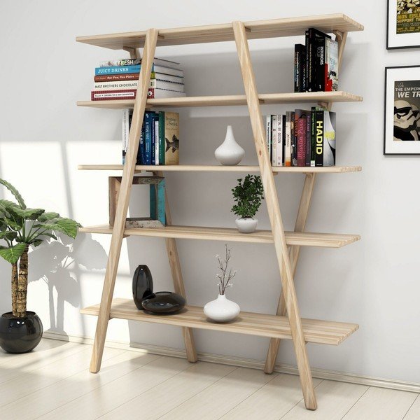 Knjižna polica iz borovega lesa v naravni barvi 120x148 cm Perla - Kalune Design-image-1