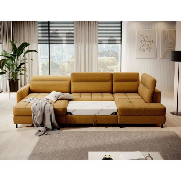 Rumena žametna raztegljiva/s prostorom za shranjevanje kotna sedežna garnitura (desni kot/v obliki črke "U") Berrto – ELTAP-image-4