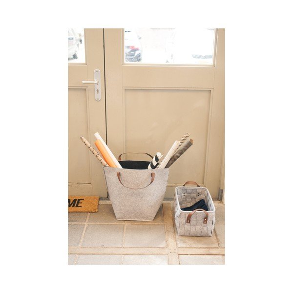Svetlo siva košara za shranjevanje z usnjenimi ročaji PT LIVING Storage, dolžina 38 cm-image-3