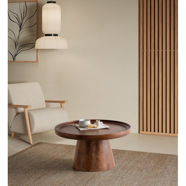 Temno rjava okrogla klubska mizica iz masivnega manga ø 80 cm Rose – MOME-image-1